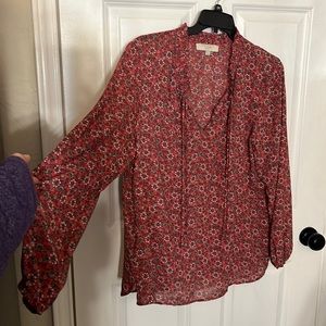 Loft Size 16 Polyester V neck floral peasant blouse with ties at the neck